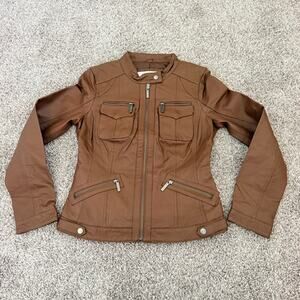 Boston Proper Leather Moto Jacket Women's 6 Full Zip Lined Pockets Cafe Racer